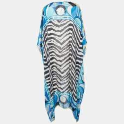 Emilio Pucci Blue Animal Print Silk Sheer Kaftan Dress One Size