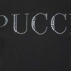 مملوكة مسبقًا Emilio Pucci Black Rhinestone-Embellished Logo Cotton Jersey T-Shirt S