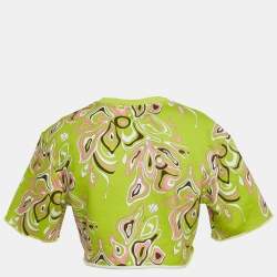 Emilio Pucci Green Africana Print Cotton Crop T-Shirt XS