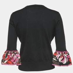 Emilio Pucci Black Printed Wool and Silk Flared Sleeve T-Shirt L