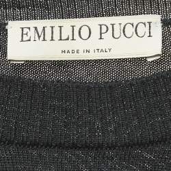 Emilio Pucci Black Printed Wool and Silk Flared Sleeve T-Shirt L