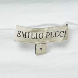 Emilio Pucci White Cotton Knit Contrast Flutter Sleeve T-Shirt M