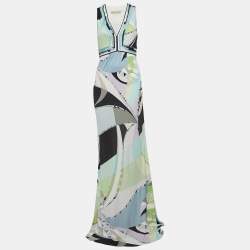 Emilio Pucci Blue Printed Jersey Sleeveless Maxi Dress M