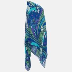 Emilio Pucci Blue Floral Print Silk One Shoulder Asymmetric Dress S