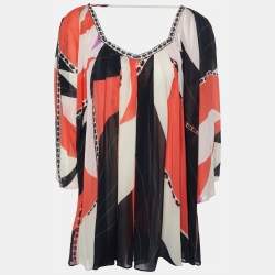 Emilio Pucci Firenze Multicolor Abstract Print Silk Flared Blouse L