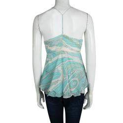 مملوكة مسبقًا Emilio Pucci Blue Printed Silk Ruched Sleeveless Y Back Top S