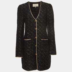 Emilio Pucci Black and Gold Trim Thick Knit Buttoned Coat XL