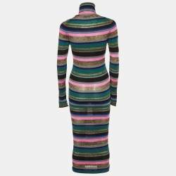 Pre Owned Emilio Pucci Multicolor Striped Lurex Knit Turtleneck Dress M