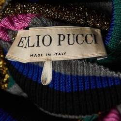 Pre Owned Emilio Pucci Multicolor Striped Lurex Knit Turtleneck Dress M
