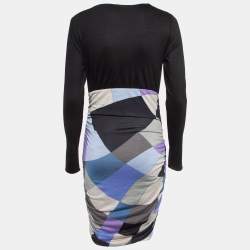 Emilio Pucci Multicolor Print Wool Blend Knit Ruched Dress M