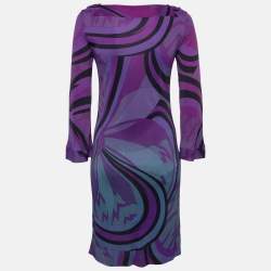 Pre Owned Emilio Pucci Multicolor Print Jersey Long Sleeve Dress M