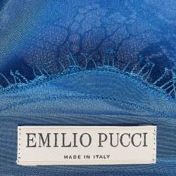 Emilio Pucci Blue Patterned Lace One Shoulder Top M