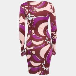 Pre Owned Emilio Pucci Multicolor Printed Jersey Embellished Short Dress S
