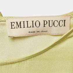 Pre Owned Emilio Pucci Green Printed Silk Wide Leg Jumpsuit One Size