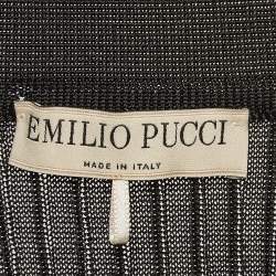 Emilio Pucci Black Jersey Rib Knit Zip Front Polo T-Shirt L