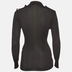 Emilio Pucci Black Jersey Rib Knit Zip Front Polo T-Shirt L