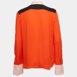 Pre Owned Emilio Pucci Orange Silk Contrast Trim Shirt M