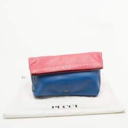 Pre Owned Emilio Pucci Pink/Blue Leather Fold Over Clutch