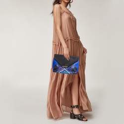 Emilio Pucci Black/Blue Newton Print Leather Envelope Clutch