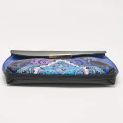 Emilio Pucci Black/Blue Newton Print Leather Envelope Clutch