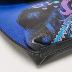 Emilio Pucci Black/Blue Newton Print Leather Envelope Clutch