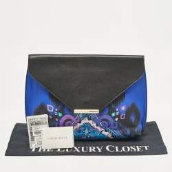 Emilio Pucci Black/Blue Newton Print Leather Envelope Clutch