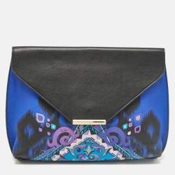 Emilio Pucci Black/Blue Newton Print Leather Envelope Clutch