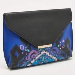 Emilio Pucci Black/Blue Newton Print Leather Envelope Clutch