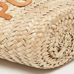Pre Owned Emilio Pucci Tan/Natural Raffia and Leather Small Logo Basket Bag
