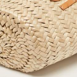 Pre Owned Emilio Pucci Tan/Natural Raffia and Leather Small Logo Basket Bag