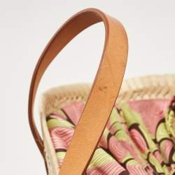 Pre Owned Emilio Pucci Tan/Natural Raffia and Leather Small Logo Basket Bag