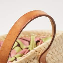 Pre Owned Emilio Pucci Tan/Natural Raffia and Leather Small Logo Basket Bag