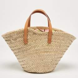 Pre Owned Emilio Pucci Tan/Natural Raffia and Leather Small Logo Basket Bag