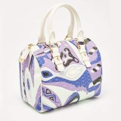 Emilio Pucci White/Multicolor Coated Canvas Boston Bag