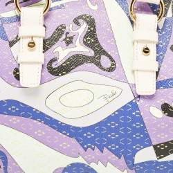 Emilio Pucci White/Multicolor Coated Canvas Boston Bag