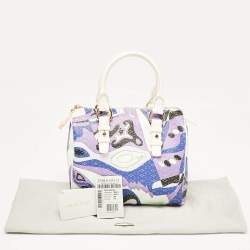 Emilio Pucci White/Multicolor Coated Canvas Boston Bag