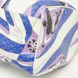 Emilio Pucci White/Multicolor Coated Canvas Boston Bag