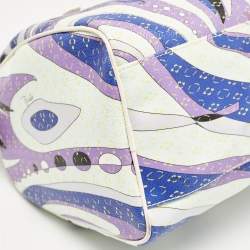 Emilio Pucci White/Multicolor Coated Canvas Boston Bag