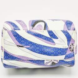 Emilio Pucci White/Multicolor Coated Canvas Boston Bag