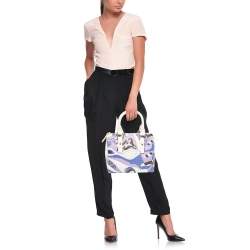 Emilio Pucci White/Multicolor Coated Canvas Boston Bag