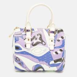 Emilio Pucci White/Multicolor Coated Canvas Boston Bag