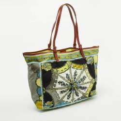 Emilio Pucci Multicolor Printed Coated Canvas and Leather Shopper Tote