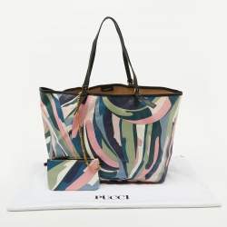 Emilio Pucci Multicolor Printed Coated Canvas and Leather Shopper Tote