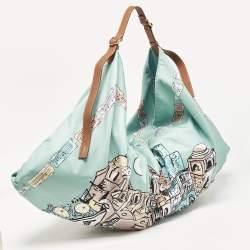 Pre Owned Emilio Pucci Green Piazzetta Satin and Leather Carre Hobo