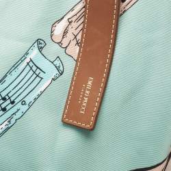 Pre Owned Emilio Pucci Green Piazzetta Satin and Leather Carre Hobo