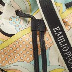 Emilio Pucci Multicolor Printed Satin and Leather Drawstring Bucket Bag