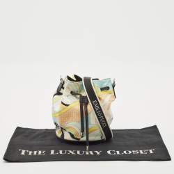 Emilio Pucci Multicolor Printed Satin and Leather Drawstring Bucket Bag