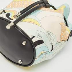 Emilio Pucci Multicolor Printed Satin and Leather Drawstring Bucket Bag