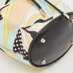 Emilio Pucci Multicolor Printed Satin and Leather Drawstring Bucket Bag