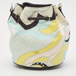 Emilio Pucci Multicolor Printed Satin and Leather Drawstring Bucket Bag